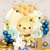 Aperturee - Yellow Cute Little Bee Round Baby Shower Backdrop